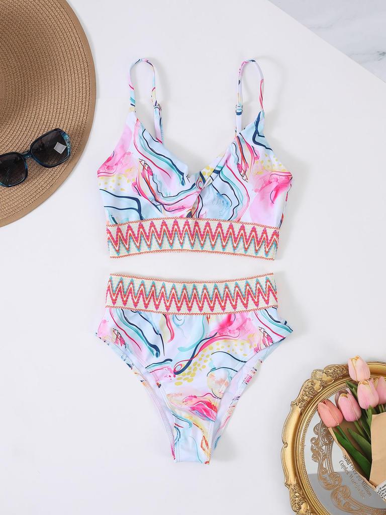 2026 High-Waist Bauchbedeckender Gerippter Sexy Urlaubs-Bikini Badeanzug