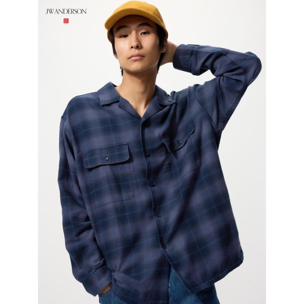 Uniqlo Brushed Cotton Open Collar Oversized Shirt  Long Sleeve 