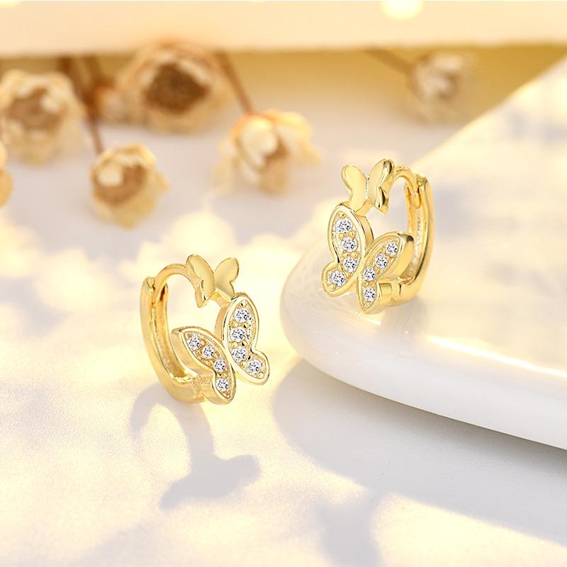 Women Fashion Plated S925 Silver Butterfly Zircon Buckle Earrings For Ladies