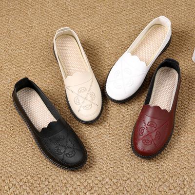 Shoes Women'S New Leather Shoes Mother Shoes Soft Sole Soft Surface Middle-Aged And Elderly Casual Shoes Flat Non-Slip Single Women'S Shoes