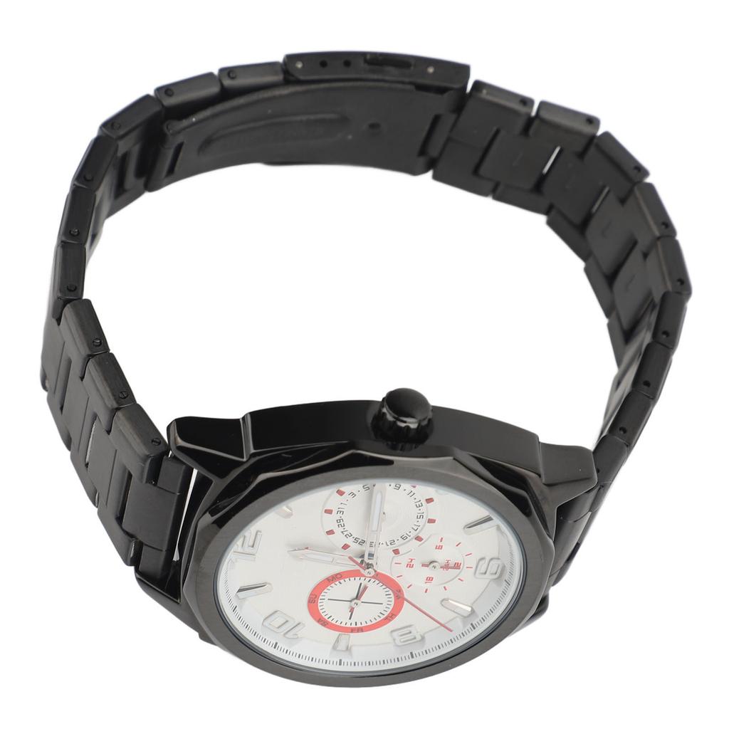 Men Quartz Watch Stainless Steel 30m Waterproofing Luminous Business Wristwatch for Travel Outdoor Black Shell Silver