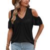 Spring Summer New Solid Color V-neck Off-shoulder Ruched Loose Short Sleeve T-shirt Top For Amazon Cross-border Trade