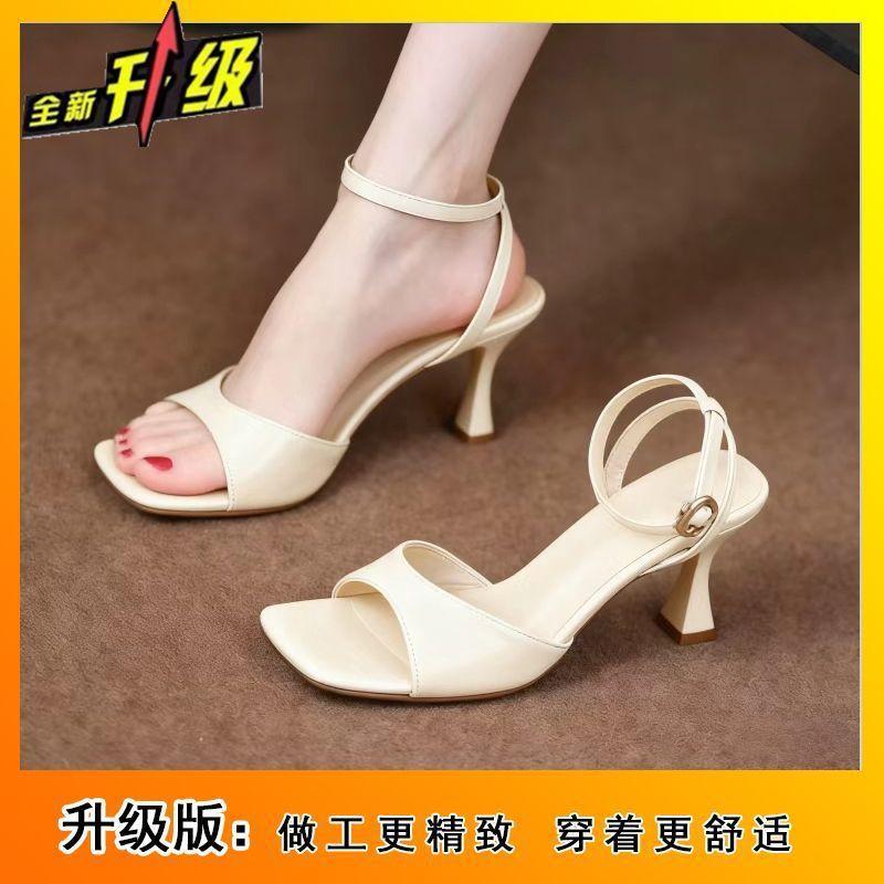 In the summer of 2025, the new French square head open-toed with sandals, fairy style with skirt, stiletto sandals, female