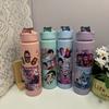 Ragazza Cacciatrice di Streghe Gruppo Musicale Tazza Media Carino Motivo Tazza con Cannuccia Tazza d'Acqua Studente Cinturino a Molla Cartoon Sport Fitness Tazza