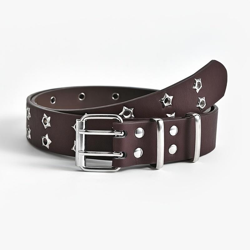 Ceinture femme rivetée œil étoile, double rangée de boucle aiguille, ceinture homme tendance en cuir PU, style hip-hop punk rock, ceinture jean
