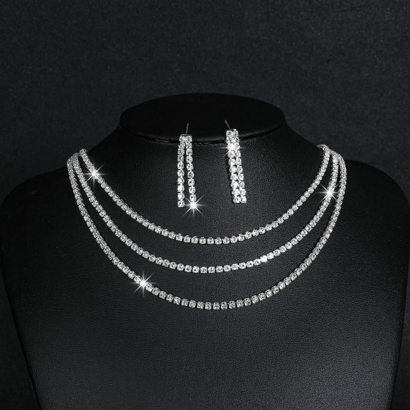 

Meier Rhinestone necklace and earrings - multi-layer diamond fashion wedding accessory set for women