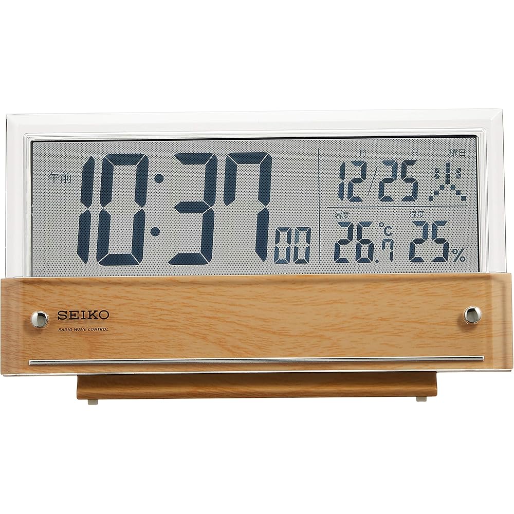 Seiko Clock Table Clock Alarm Clock Radio-Controlled Digital Calendar Temperature and Humidity Di...