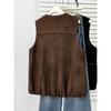 Women Plus Size Contrast Stitch Suede Sleeveless Casual Vest Outerwear