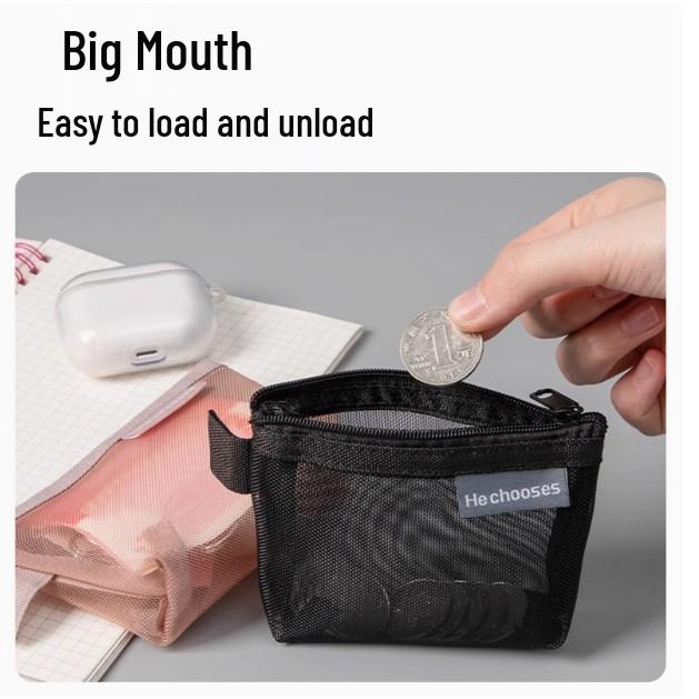 Mini Mesh Zipper Pouch: Portable Coin Purse, Lipstick & Card Holder