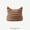 Abbey wind cat ears hat women's autumn and winter yk striped knitted hat cute warm pullover wool hat