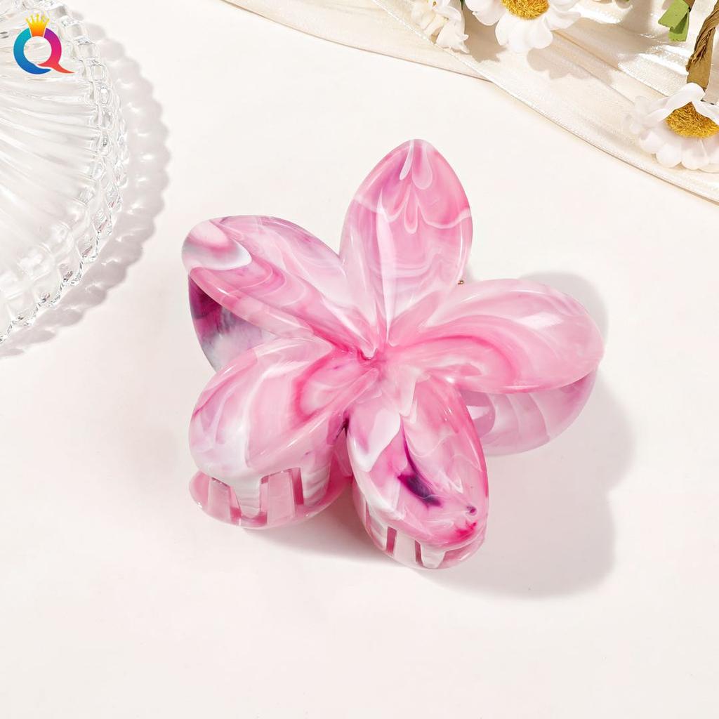 2 Pcs Hawaiian Flower Claw Clips for Women,Marble Vein Flower Hair Claw Clips for Thin Hair,Cute Beach Hair Accessories