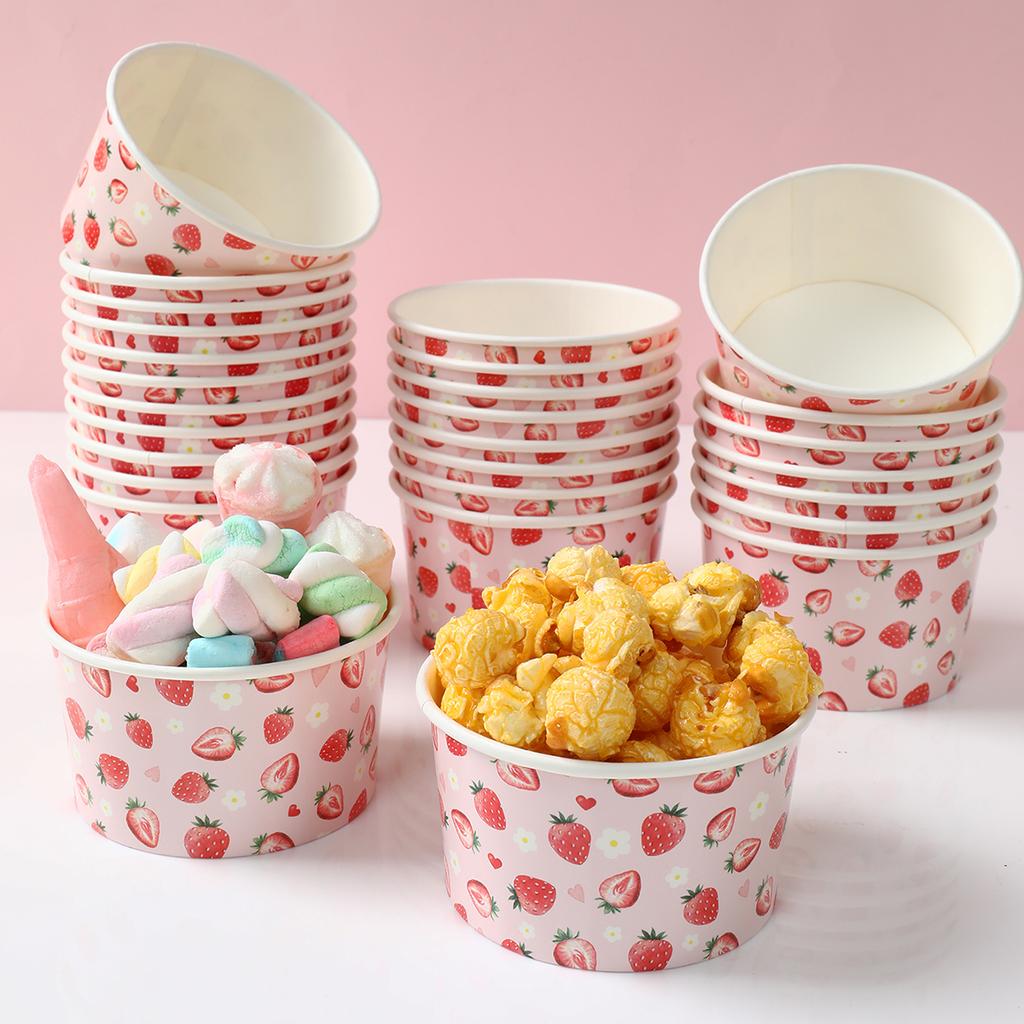 10pcs Paper Cups Dessert Cup High Quality Cartoon Small Disposable Ice Cream Bowl Food Glasses Strawberry Birthday Party Favors