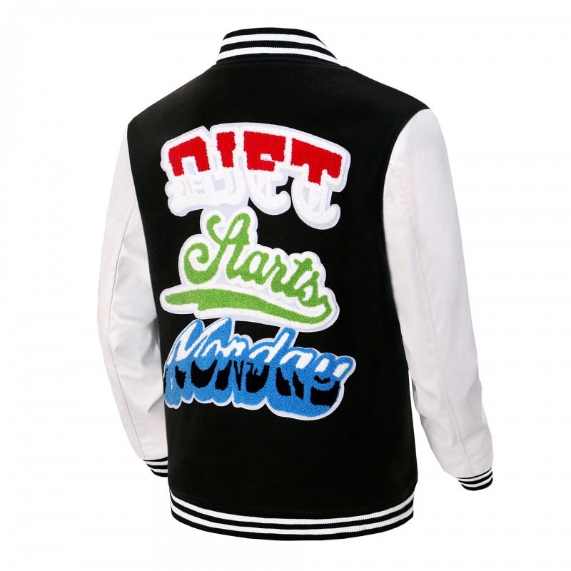 Mens Thick Winter Baseball Jacket With Stand Collar Patchwork Embroidery Fleece Lined Vintage Style