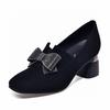 Women's single shoes spring new black bow high heels sheepskin low-top shoes women's shoes round head