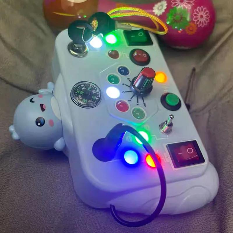 Sensory Toys Cartoon Montessori Busy Board with LED Light Switch Control Board Travel Activities Children Game for 2-4 Years Old