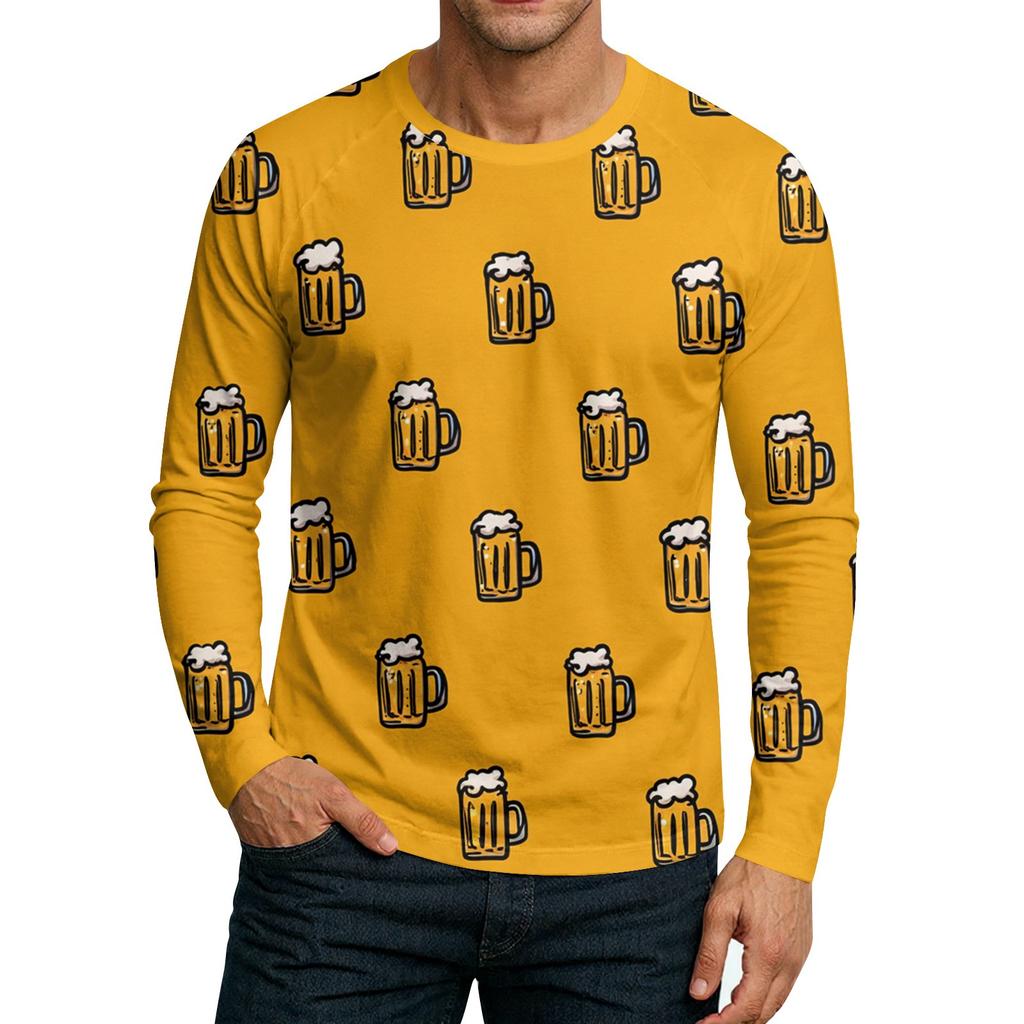 Men's Round Neck Plunger Long Sleeve T-Shirt Top
