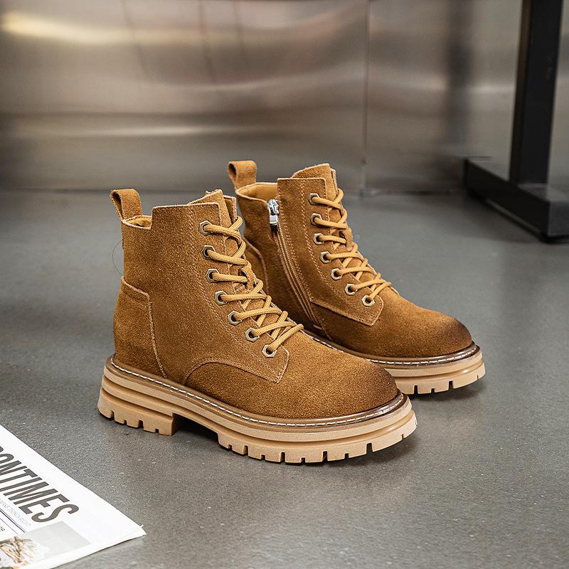 Thick-soled Martin Boots Women's Autumn and Winter New Cotton Retro Rhubarb Boots Genuine Leather Short Boots British Matte Locomotive Boots