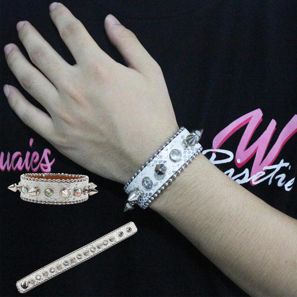 Y2K Gothic Punk Rhinestone Studded Leather Bracelet Wristband