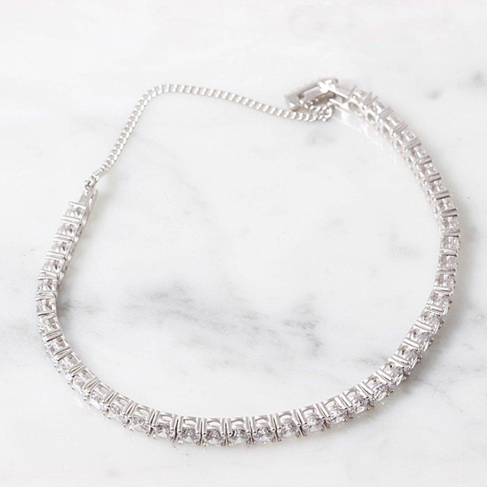 4-legged tennis square silver bracelet 925 silver cubic Hera men's and women's daily sterling silver couple friend