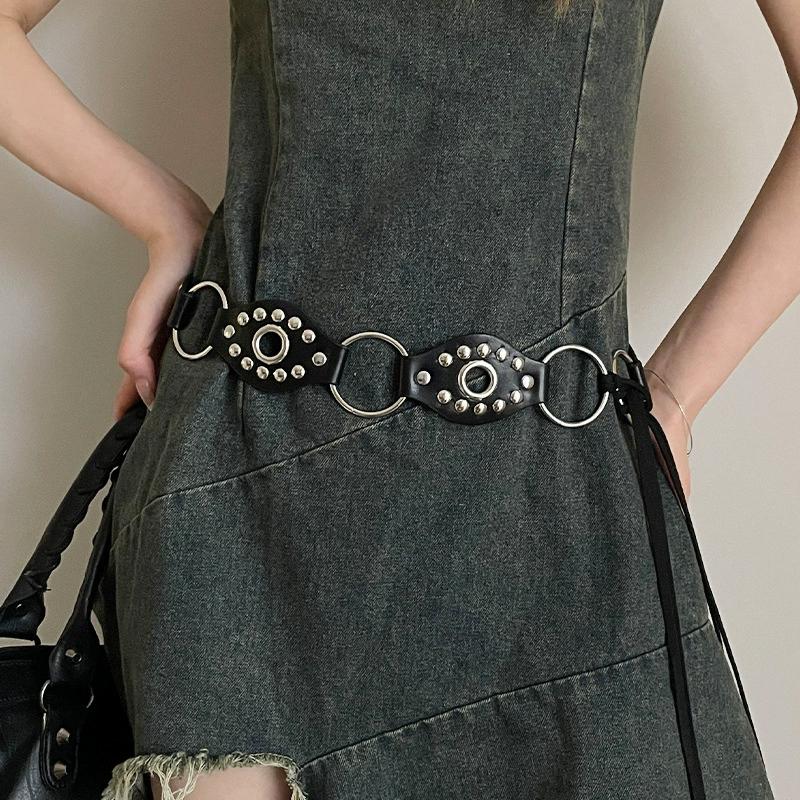 American Retro Rivet Metal Buckle Belt Women'S Spliced Belt Millennial Spicy Girl Y2K Design Sense Strap Waist Rope