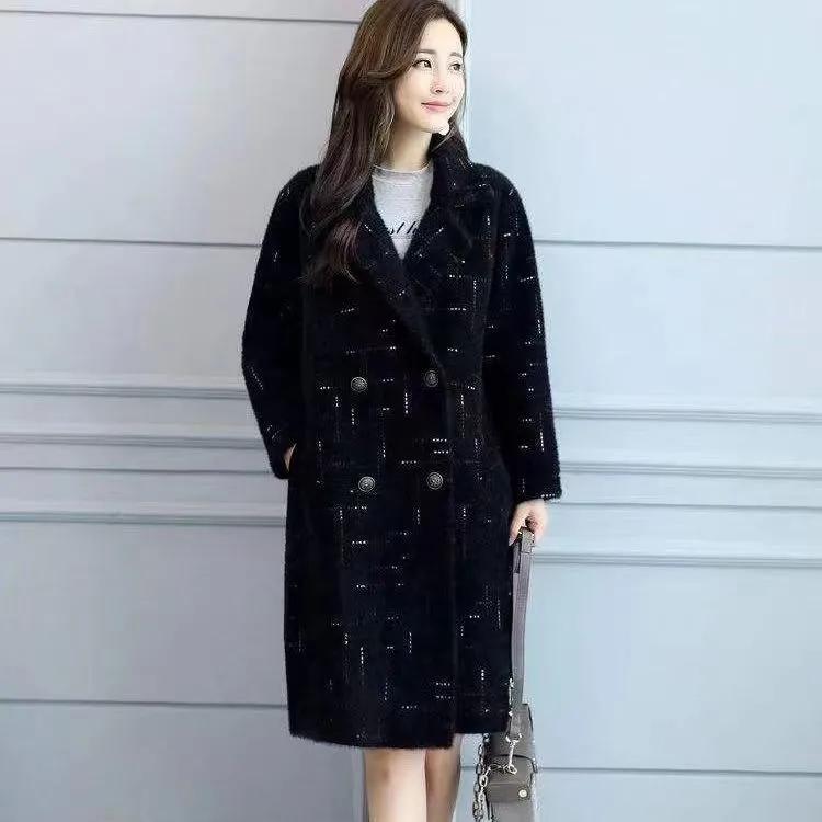 Women's Autumn and Winter Plus Size Loose-Fit Mid-Length Wool Blend Slim-Fit Coat Korean Style Elegant Casual Coat