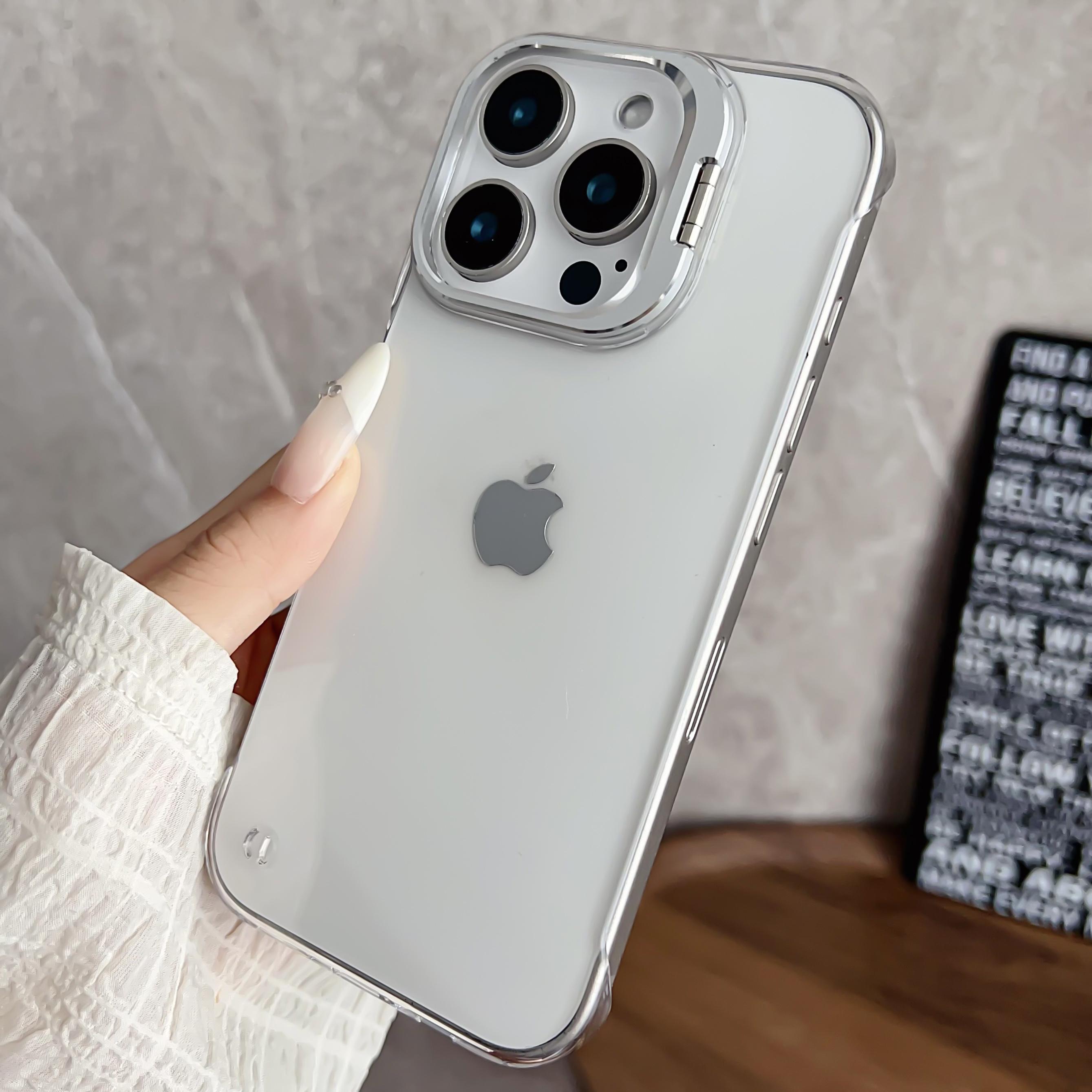 

Ультратонкий прозрачный чехол без рамки для iPhone 16 Pro Max 16E Funda для iPhone 15 Pro Max 13 14 Металлическая подставка для камеры Чехол для телефона For iPhone 16 Pro