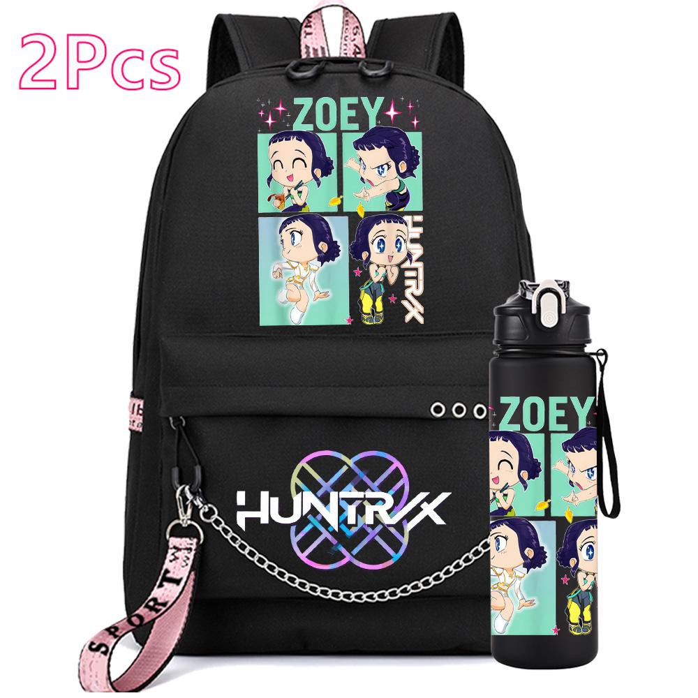 2 ks/sada Anime K-pop Potisknutý Batoh s Láhví na Vodu 750 ml pro Dospívající Dívku Chlapce Školní Taška Dětský Dárek Velkokapacitní Vodotěsná Cestovní Taška Mochila