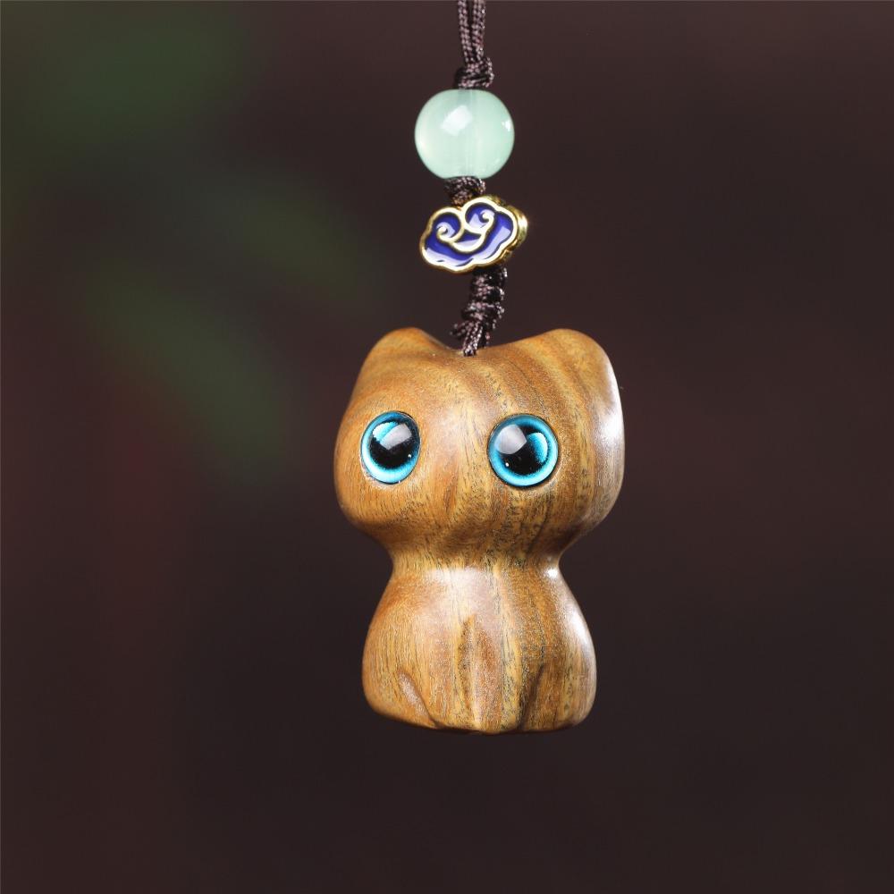 Strawberry Sandalwood Key Chain Chinese Style Lucky Cat Pendant Lucky Key Chain Strap  Men