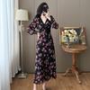 High-quality New Spring Chiffon Plus-size Floral V-neck French Print Elegant Long Drawstring High-waisted Dress