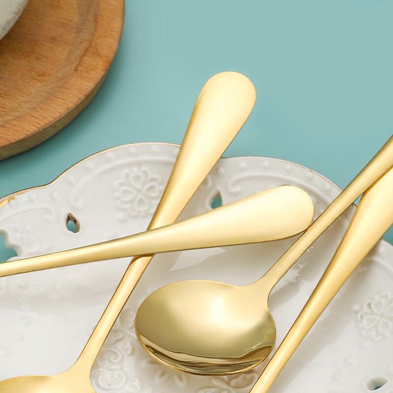 Abay Stainless Steel Long Handle Gold Eating Spoon