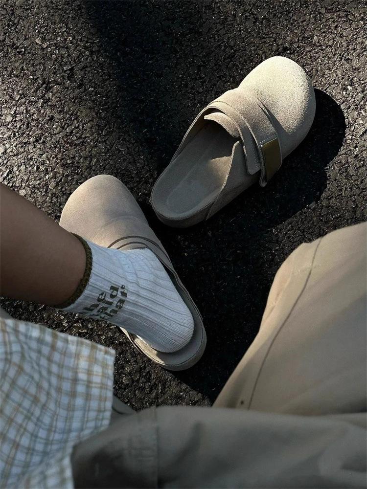 Thick-soled fishing with one pedal Velcro Boken shoes for women's summer wear 2025 spring new Boken bag head half slippers