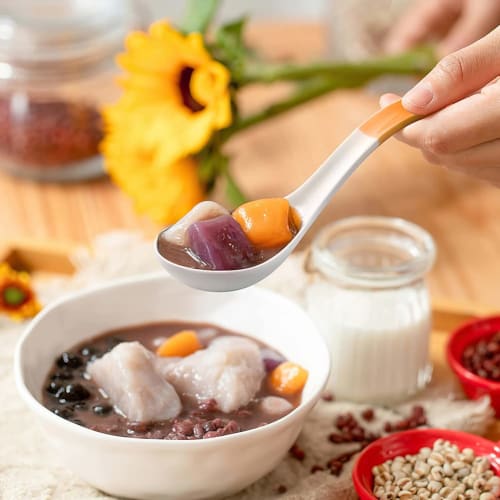 YFWOOD 4-Piece 16cm Ceramic Flower Soup Spoon with Curved Long Handle, Perfect for Curry, Ramen, and Other Cooking, Ideal for Commercial or Family Use