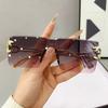 Retro Square Rimless Sunglasses Frameless Gradient Lens UV Protective Eyewear Outdoor Cheetah Decoration