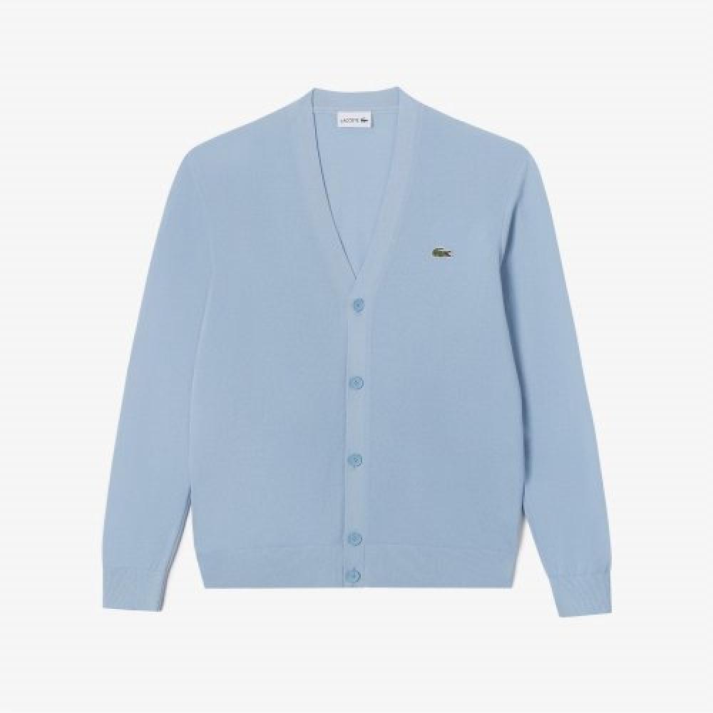 

LACOSTE Мужской однотонный кардиган Lecture Pique [Голубой]