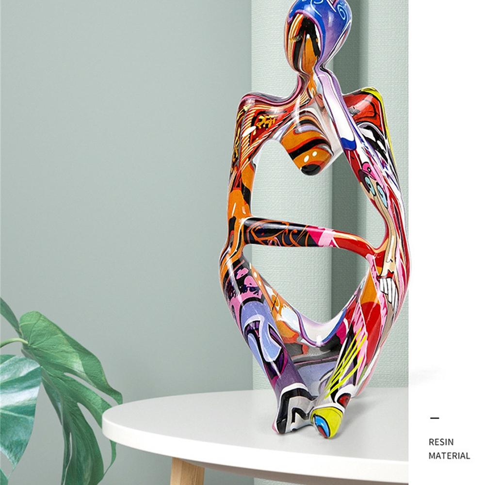 Creative Living Room Decor Resin Sculpture Figure Art Graffiti Think Statue Home Decoration Desk Painted Ornament Craft Gift