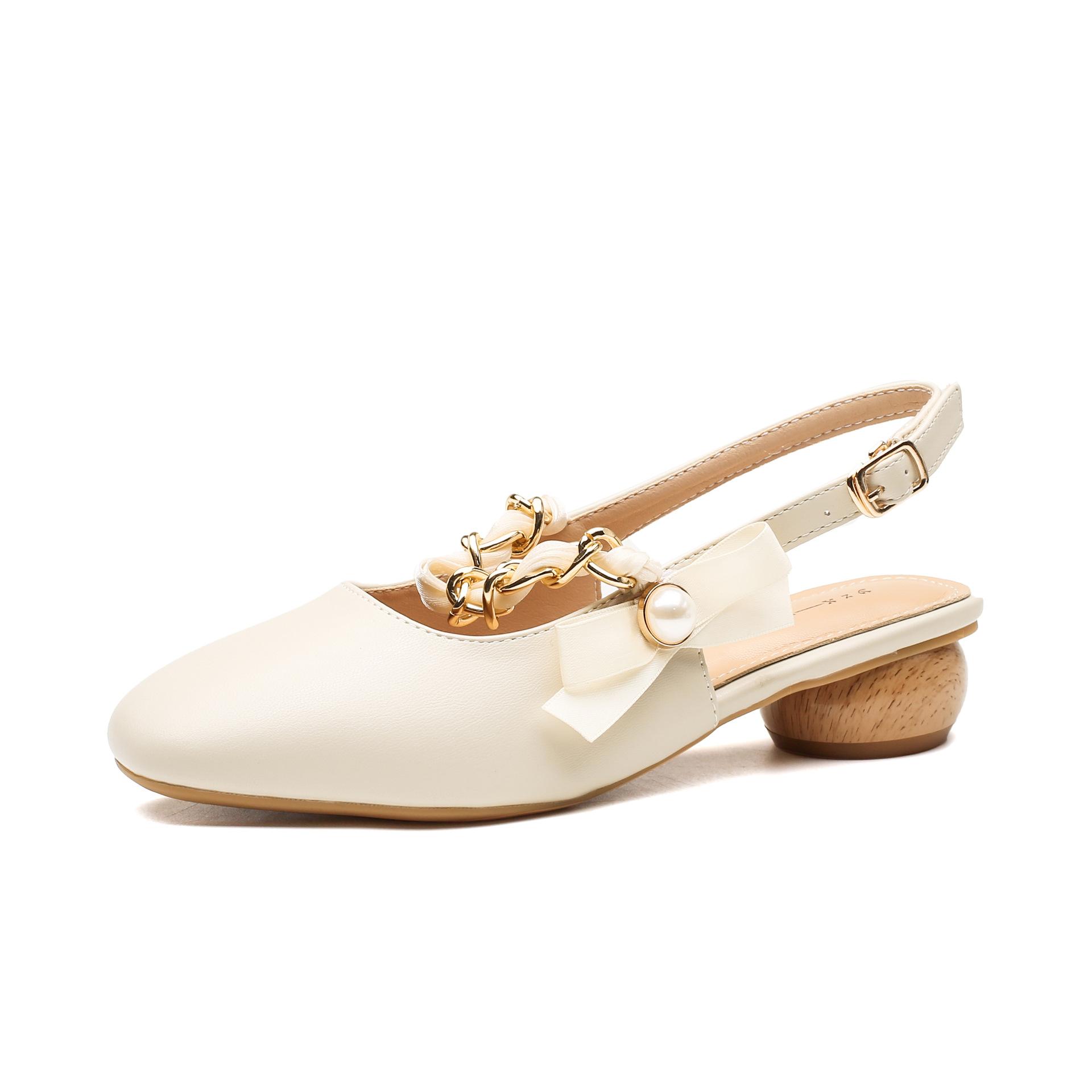 

Кожаные туфли на плоской подошве для женщин Huizhou, туфли на каблуках, сандалии с сумкой на голове, низкие каблуки, Мэри Джейн, летние классные тапочки, верхняя одежда 34 абрикосовый