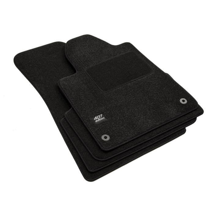 Tapis De Sol - Logo - Peugeot 407 - Velours Noir - Sur Mesure - Antidérapant 2004-2011