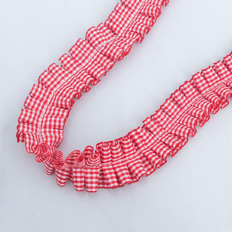 

Элегантный и изысканный красный клетчатый снежный газовый кружевной оборок, сделай сам, шляпа, юбка, манжеты, деревянные уши, оборки, кружевные аксессуары, поделки, изготовление лент 4cm*5 Yards