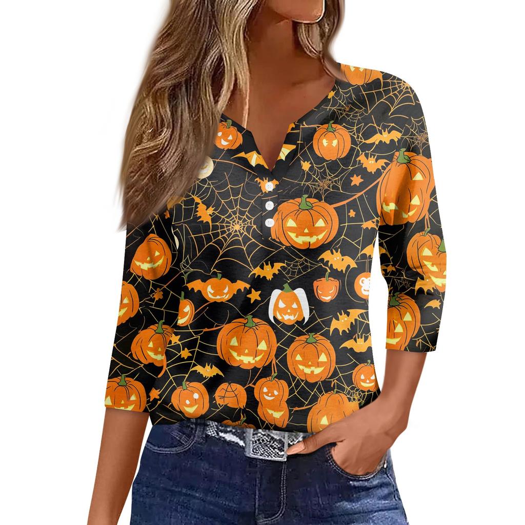 Women's Casual Fashion Sexy Comfortable V-Neck Halloween Seven Sleeve Top