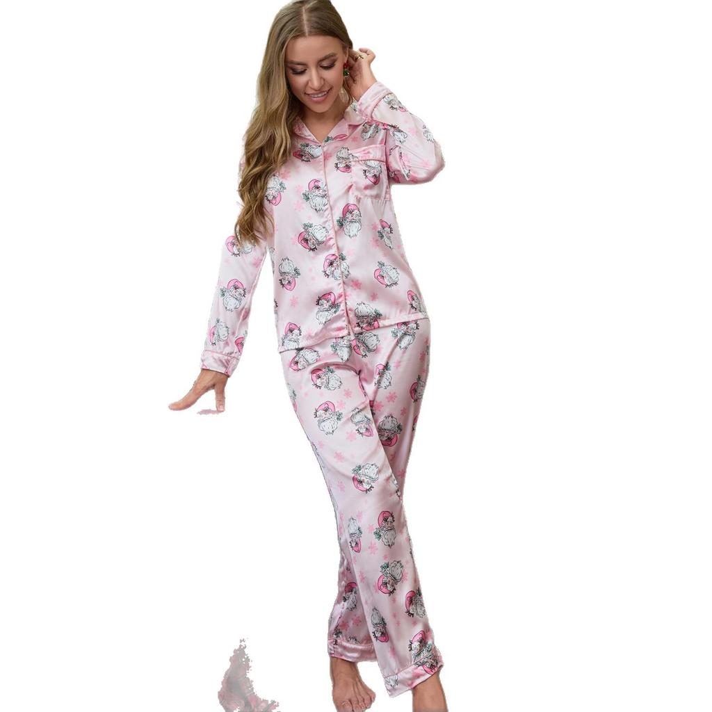 European & American Women's Casual Long Sleeve Pajama Set - Christmas Autumn/Winter Collection