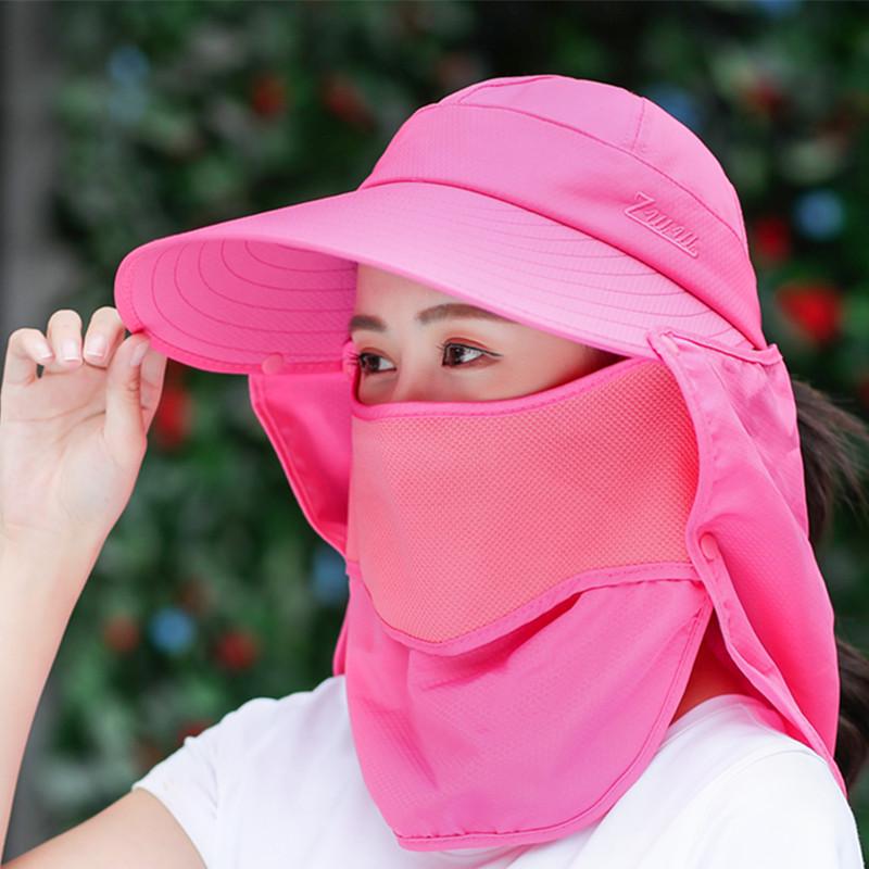 

Women s summer sun hat with face shield, outdoor windproof versatile face-covering neck-protecting cycling sun protection hat for women Average Size рожевий червоний колір