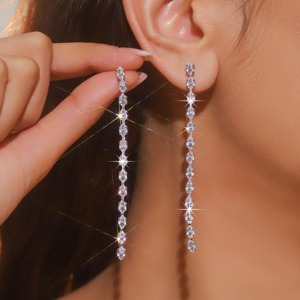 Wunderschöne Funkelnde Zirkon Hängeohrringe für Damen Mode Einfache Lange Ohrringe Hochzeitsfeier Schmuck Brincos Accessoires