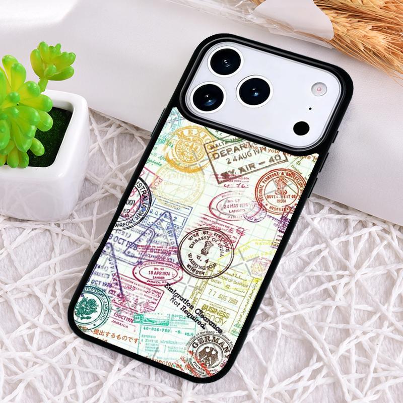 Retro Post Card Passport Stamps Shockproof Phone Case for iPhone 17 Air 16e 15 11 12 14 13 Pro Max Cover Coque