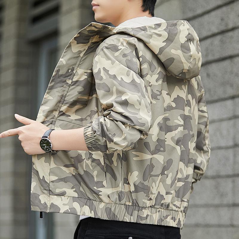 Kapuzen-Wander-Radjacke Herren Outdoor-Jacken Militär-Camouflage Windbreaker Lässige Cargo-Jacken Herren Mäntel