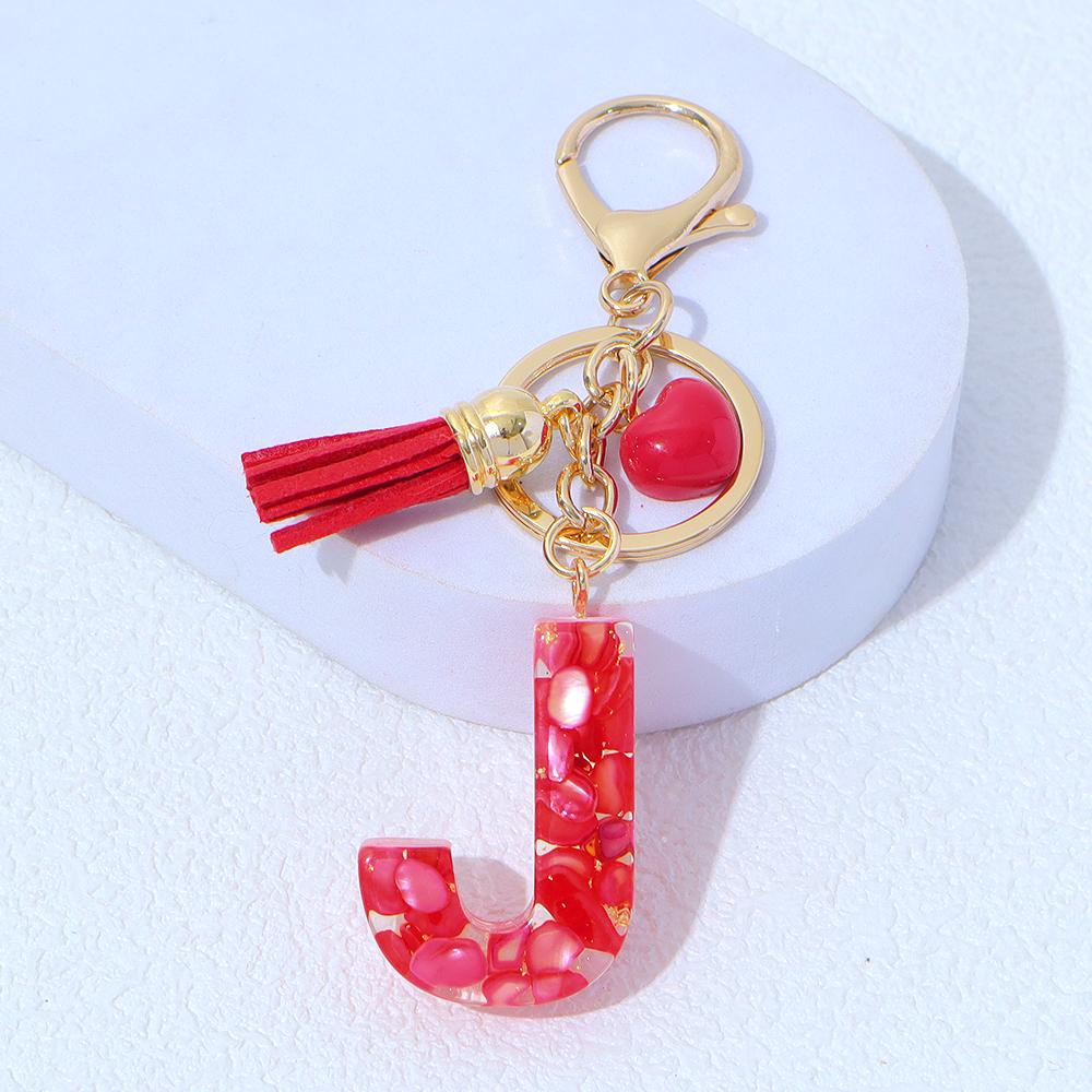 Roter A-Z Alphabet Initialen Schlüsselanhänger Niedliches Herz Quaste Harz Anhänger Schlüsselringe Handtaschen Anhänger Auto Anhänger Anhänger Frauen Geschenke