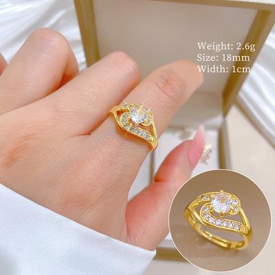 Real Gold Light Luxury Full Diamond Personalized Ring Opening Adjustable Simple Jewelry Japanese Ring Couple Ring