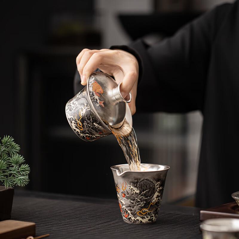 Su Shi Gilded Silver Ink Dragon Ceramic Gaiwan Tea Set