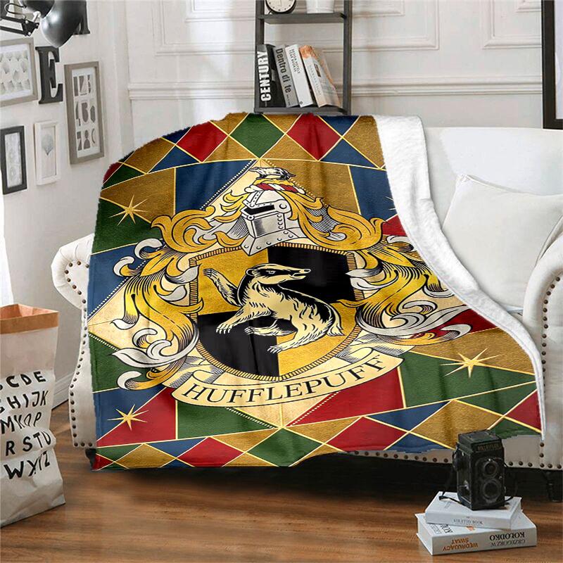 1pc Hufflepuff Crest Cartoon Blanket,Portable Throw for Travel & Camping, All Season Cozy Blanket,Ideal Gift