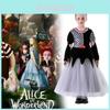 Alice In Wonderland Halloween Cosplay Dress With Polyester Fabric For Kids Performance