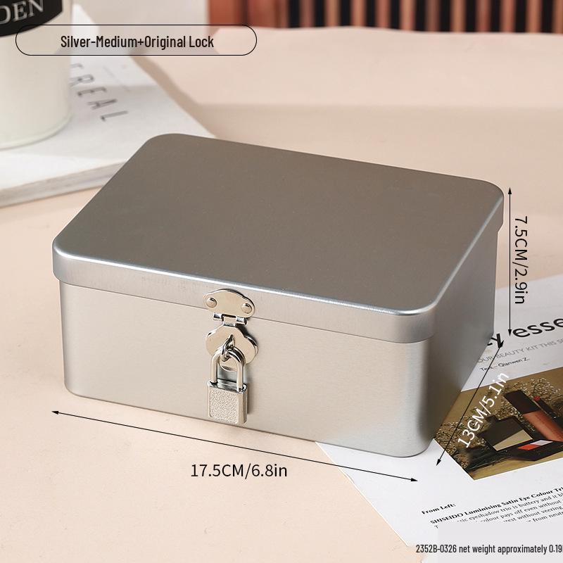 Lockable Retro Tin Box for Cosmetics, Documents, and Jewelry Storage